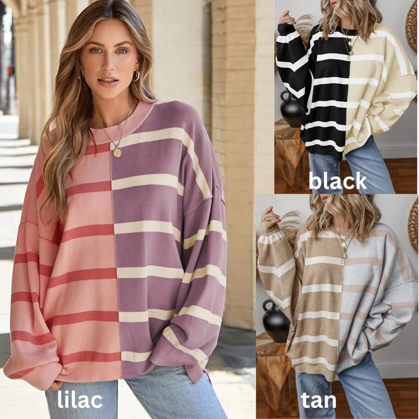 Stripe Colorblock Oversized Sweater