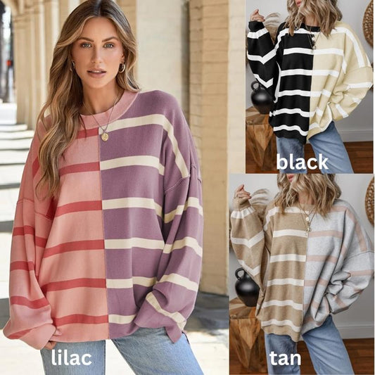 Stripe Colorblock Oversized Sweater