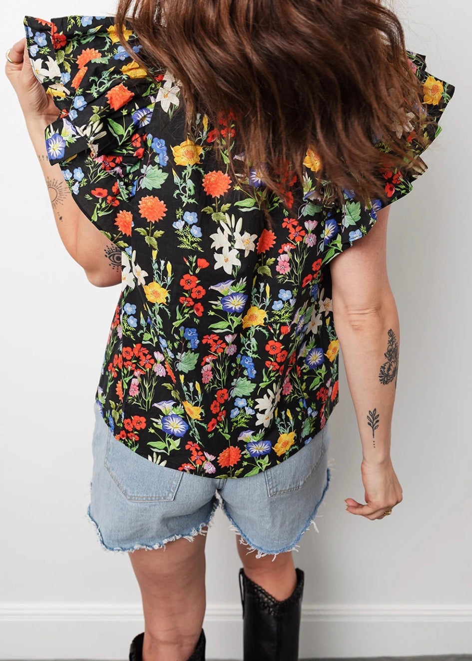 Sleeve V Neck Flower Blouse