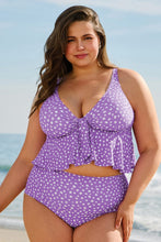 Load image into Gallery viewer, Purple Plus Size Polka Dot Tankini
