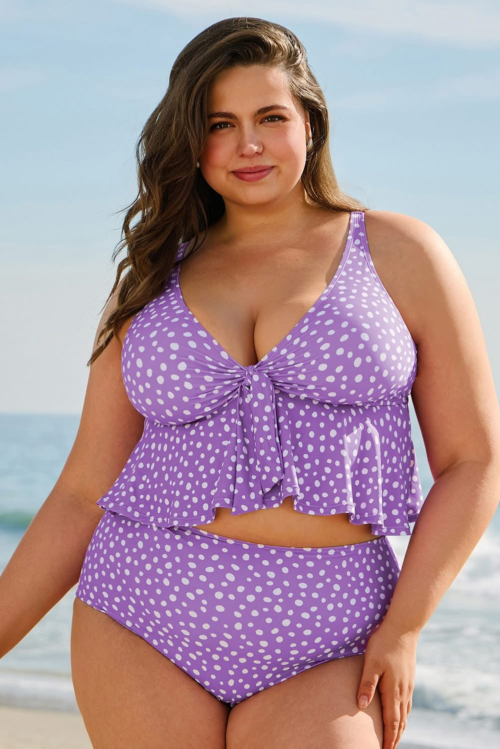 Purple Plus Size Polka Dot Tankini