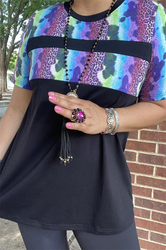 Black Multi Color Leopard Top Lady charmonline