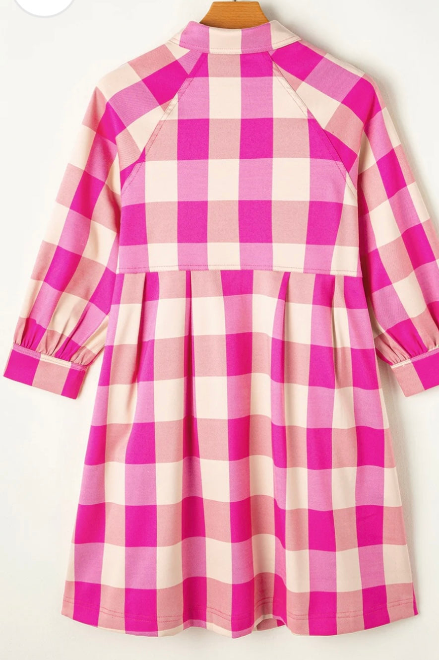 Plaid Button Up Long Sleeve Shirt Dress