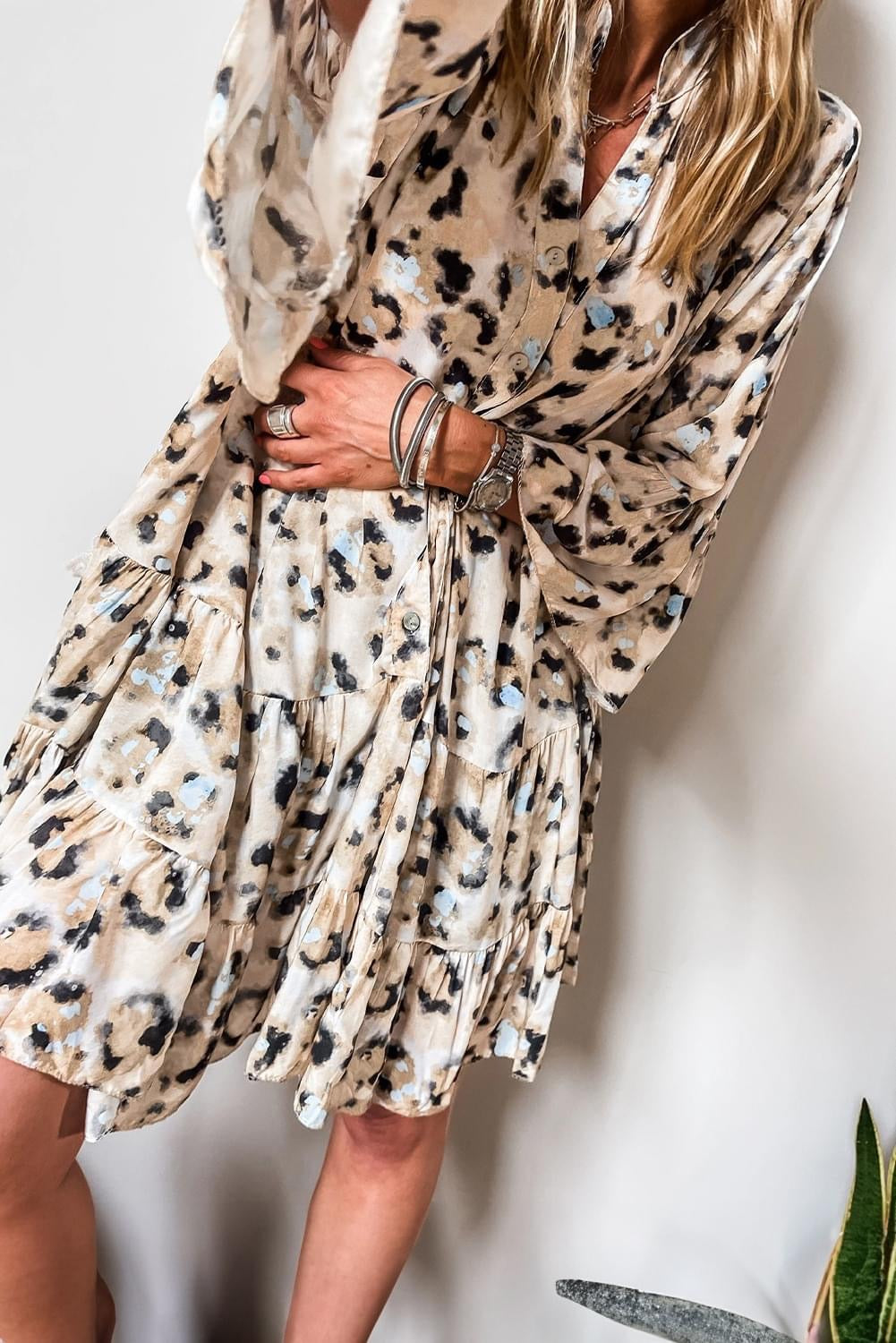 Leopard Tiered Ruffled Hem Dress
