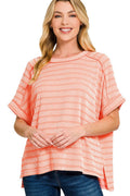 SUNNY MOOD CORAL RIB KNIT STRIPED TOP