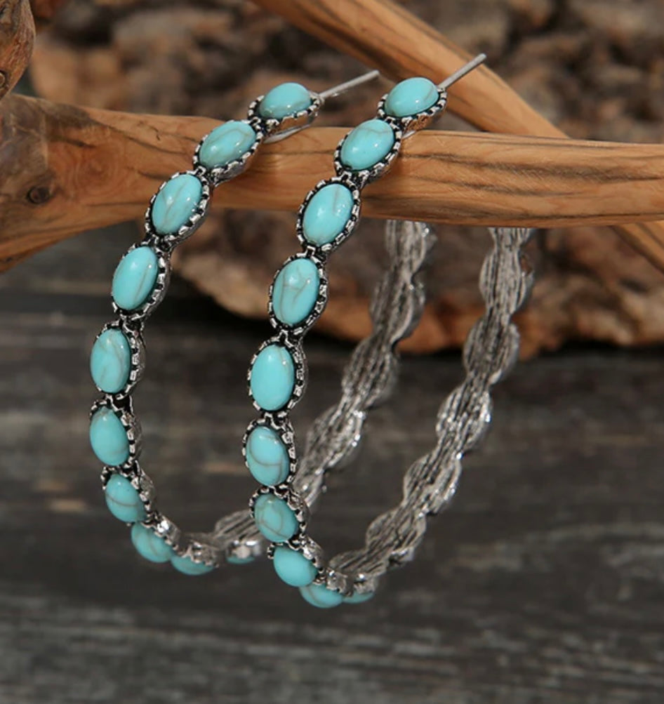 Artificial Turquoise C-Hoop Earrings