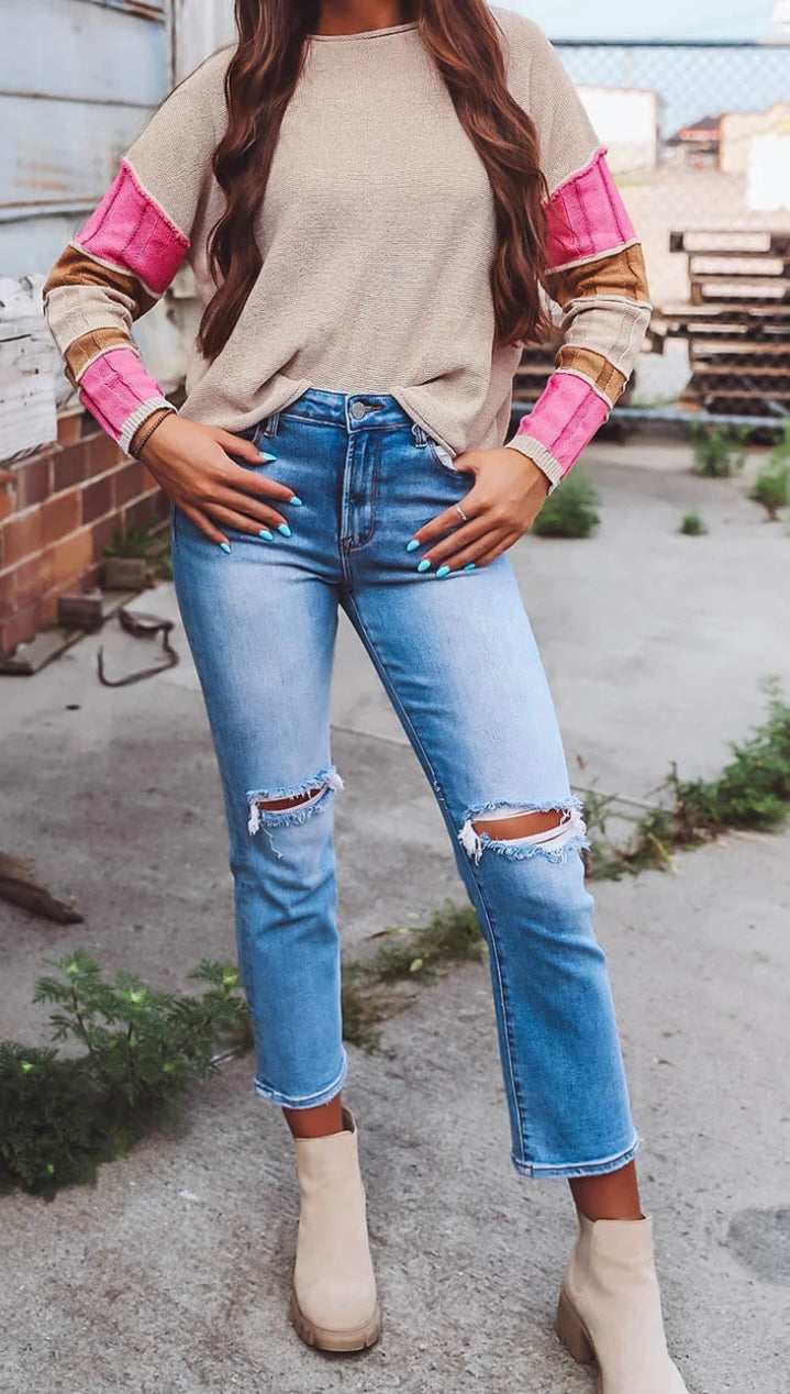 Colorblock Exposed Seam Sweater