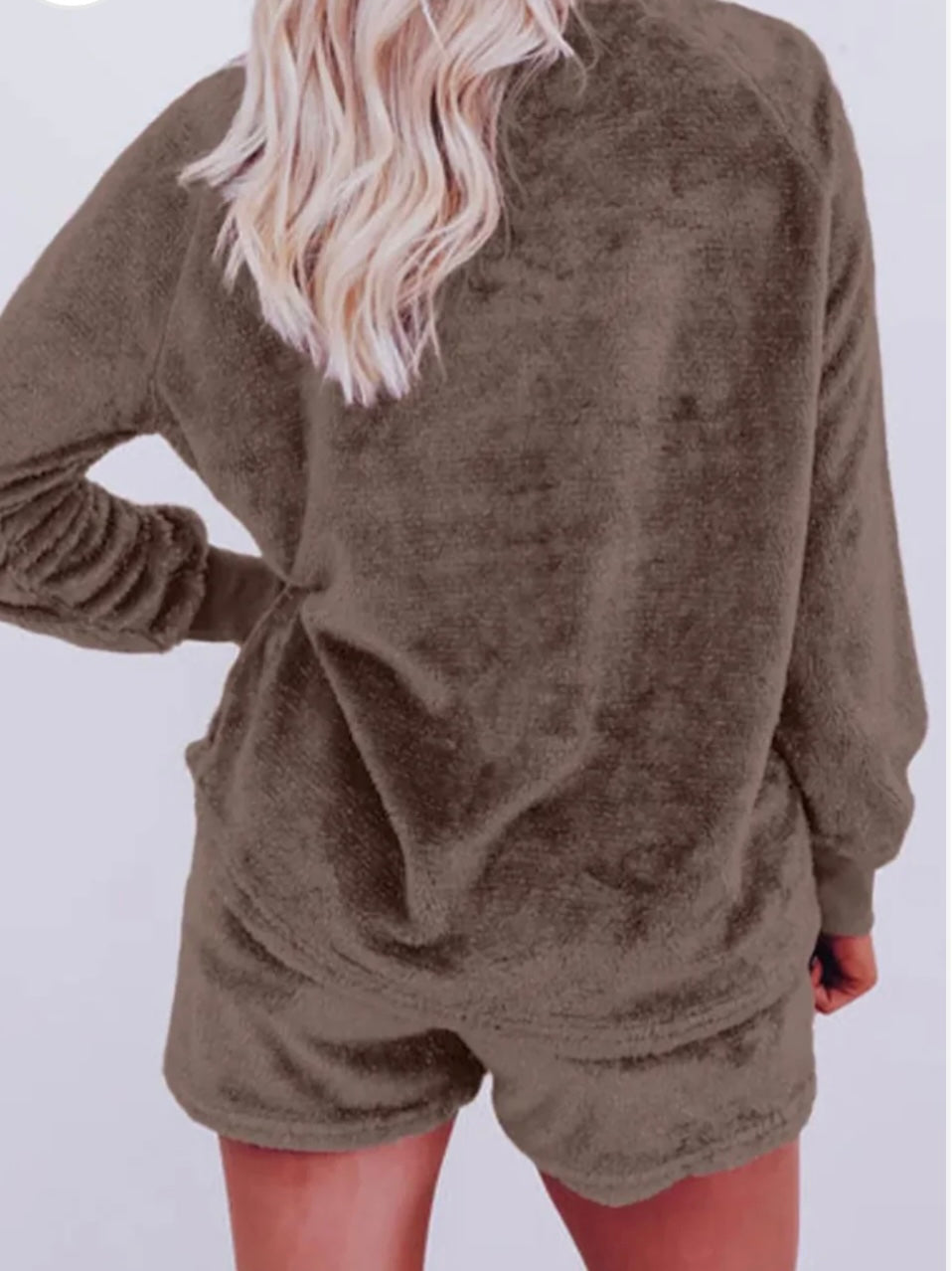 Round Neck Long Sleeve Top and Shorts Lounge Set