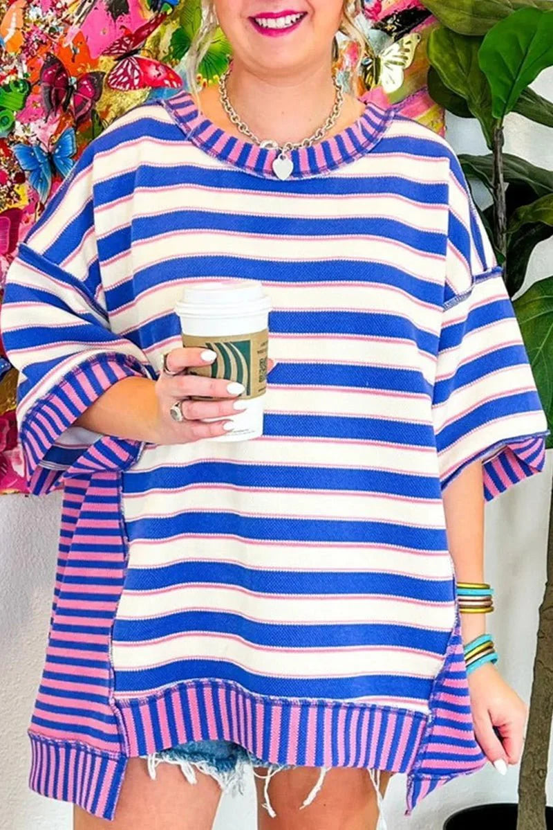 COPACABANA BLUE AND PURPLE STRIPE OVERSIZED TOP