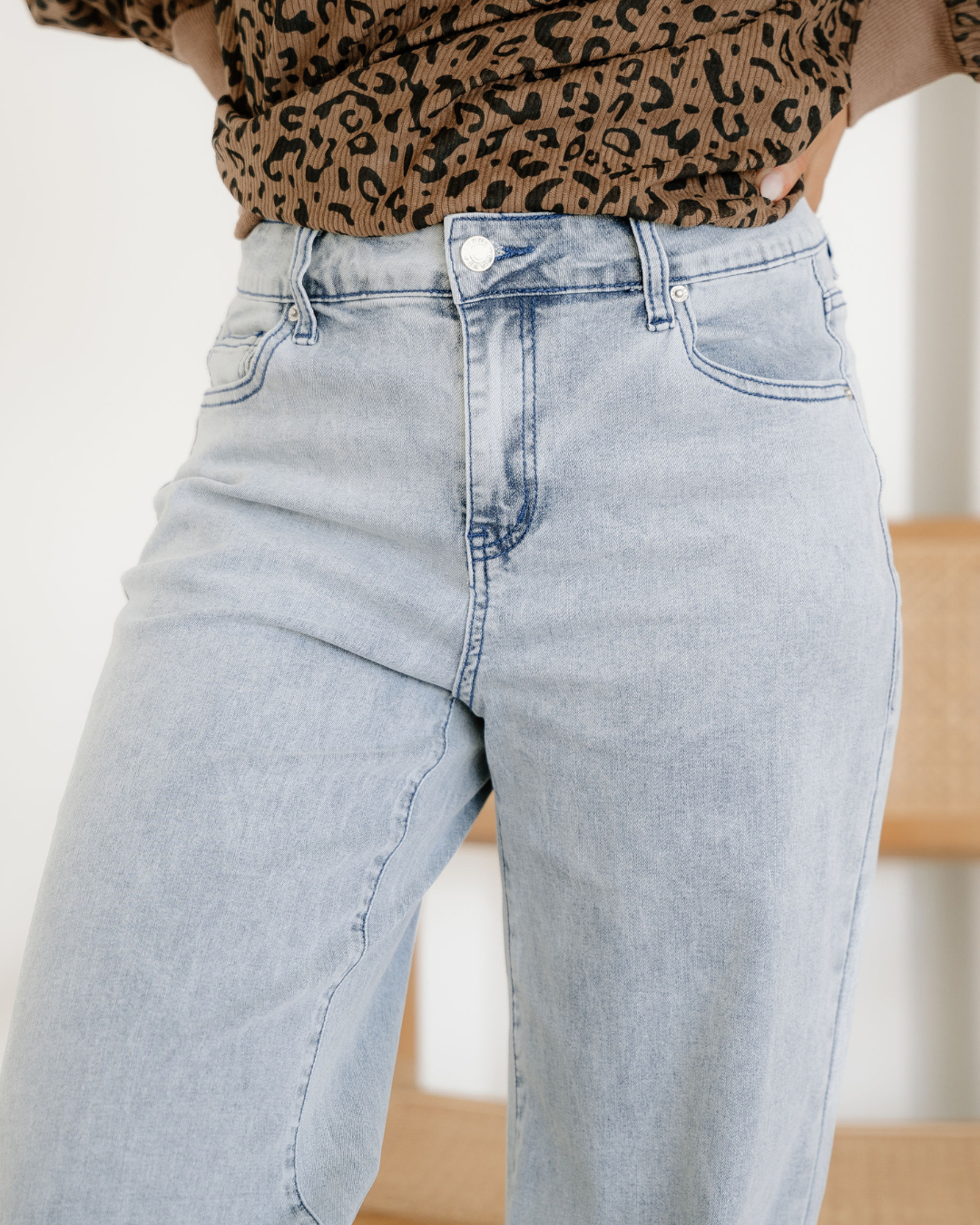 Naia Button Zip High Waist Flared Hem Jeans Indie & Co.