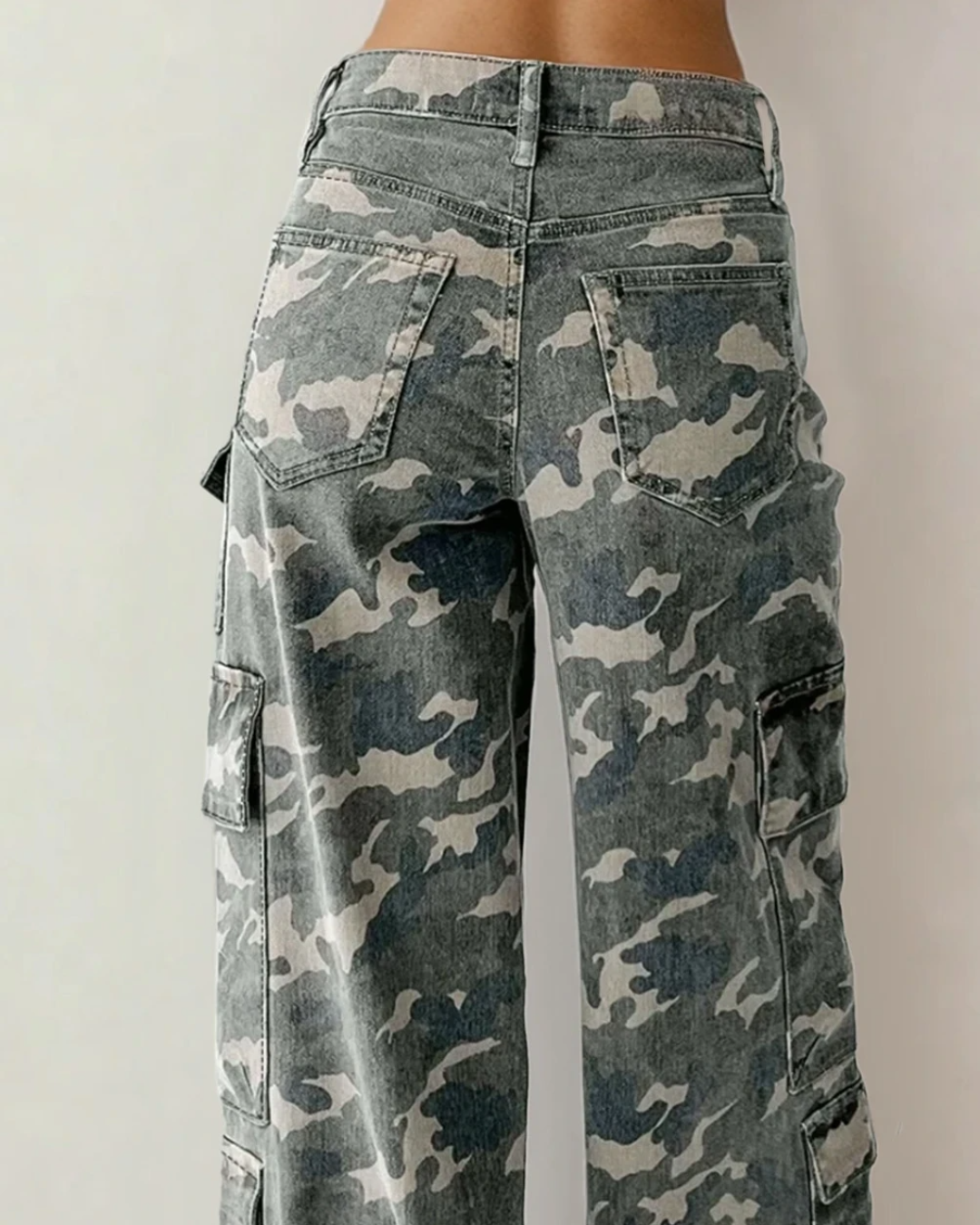 Peyton Camo Multi Pocket Cargo Wide Leg Jeans Indie & Co.