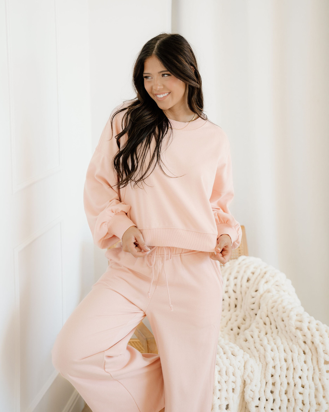 Miles Crop Pullover Drawstring Wide Leg Pants Set - Pink Indie & Co.