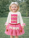 Valentine's Day Love Print Top + Girls' Tulle Skirt Set