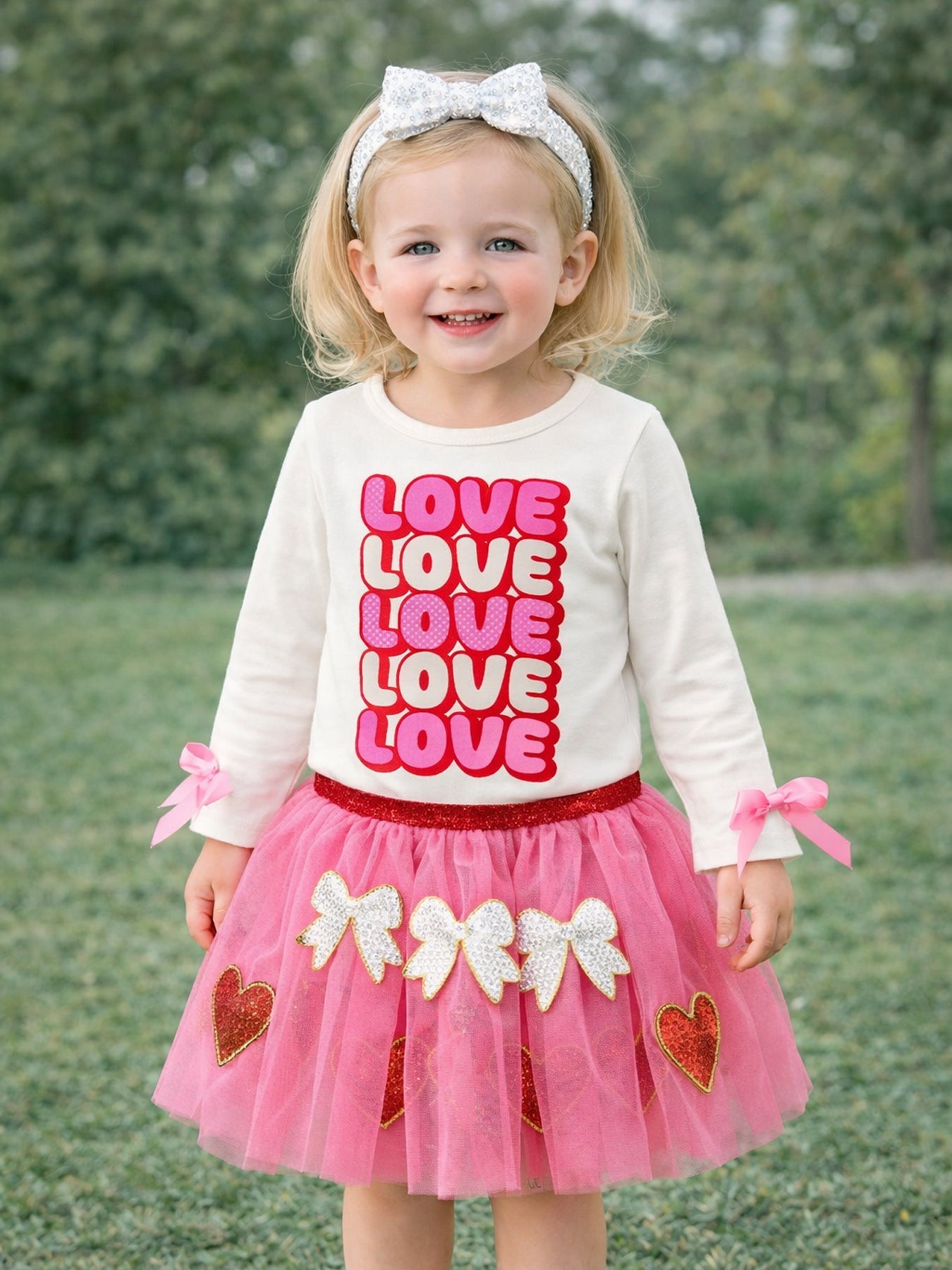 Valentine's Day Love Print Top + Girls' Tulle Skirt Set