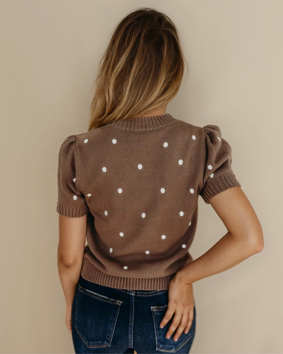 River Polka Dot Bubble Short Sleeve Sweater - Chestnut Indie & Co.