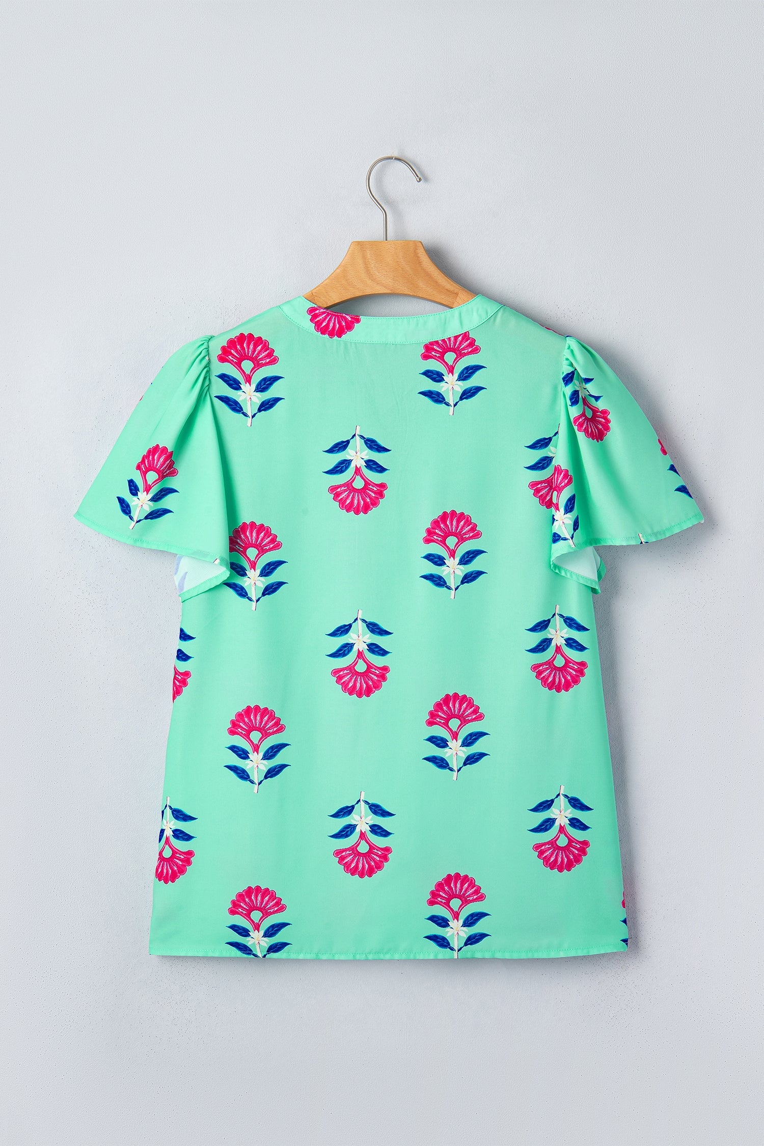Gianna Floral Flutter Sleeve Blouse Threaded Pear