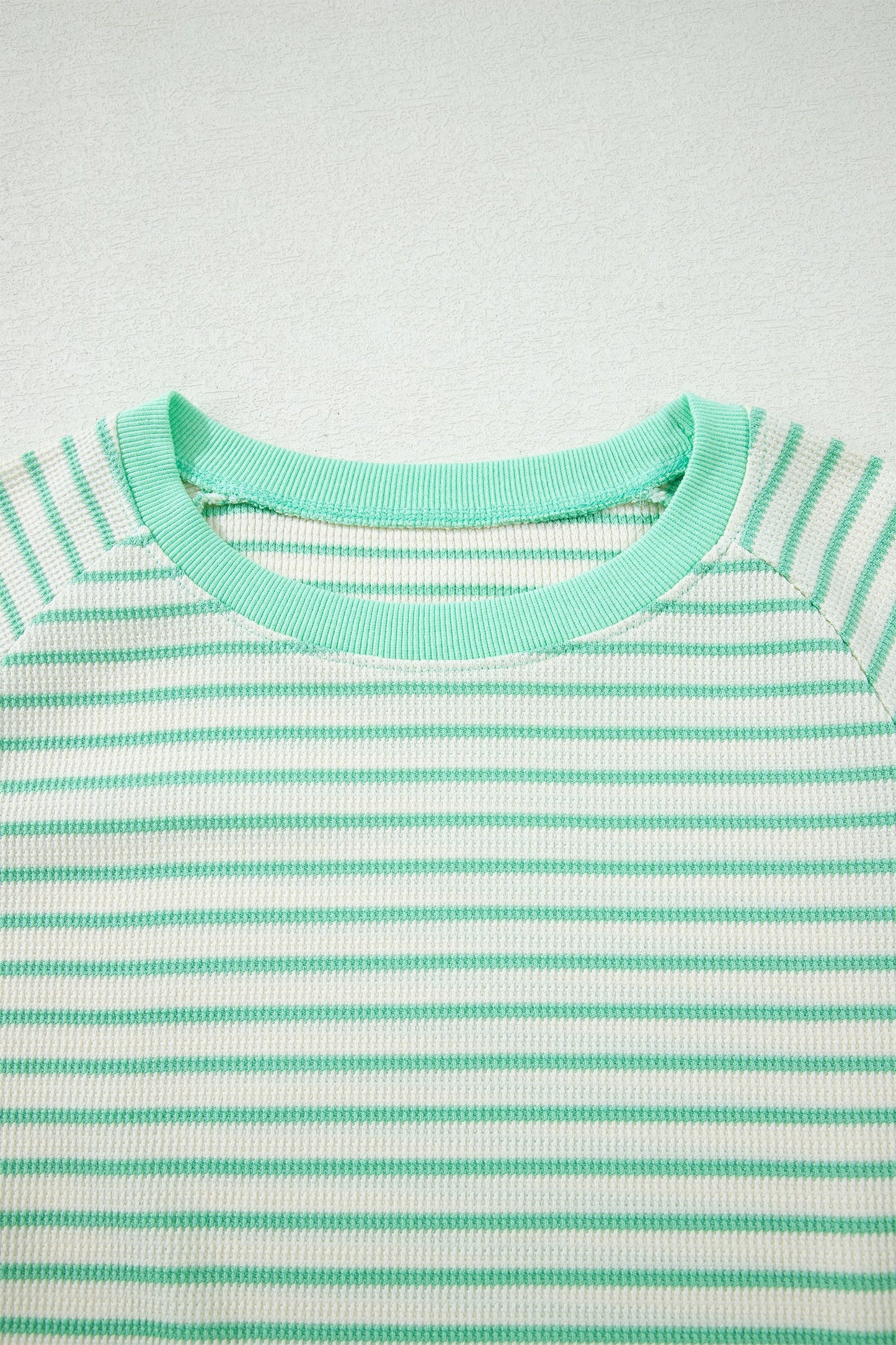 Green Stripe Colorblock Trim Round Neck Short Sleeve Tee