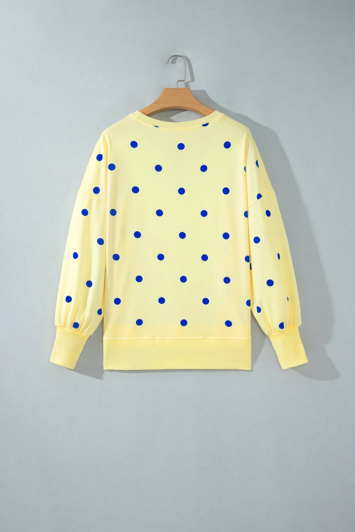 Yellow Polka Dot Loose Long Sleeve Split Hem Pullover Top