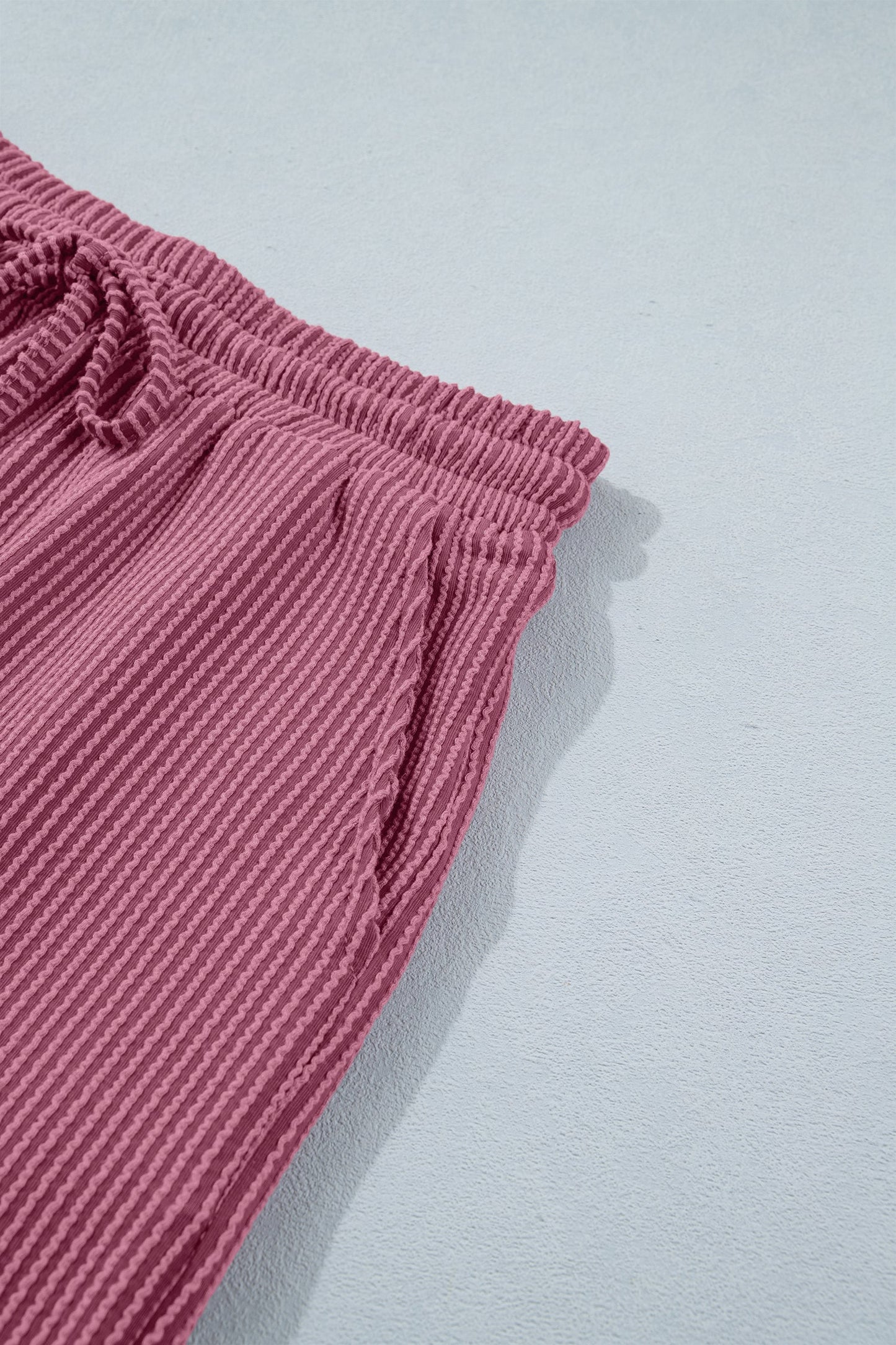 Pitaya Pink Twisted Ribbed Loose Tee Drawstring Elastic Waist 2pcs Short Set