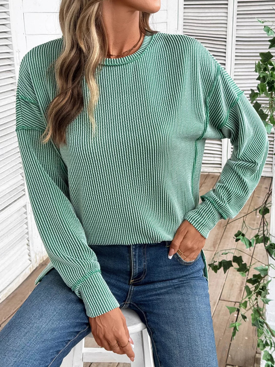 Side Slit Round Neck Sweatshirt