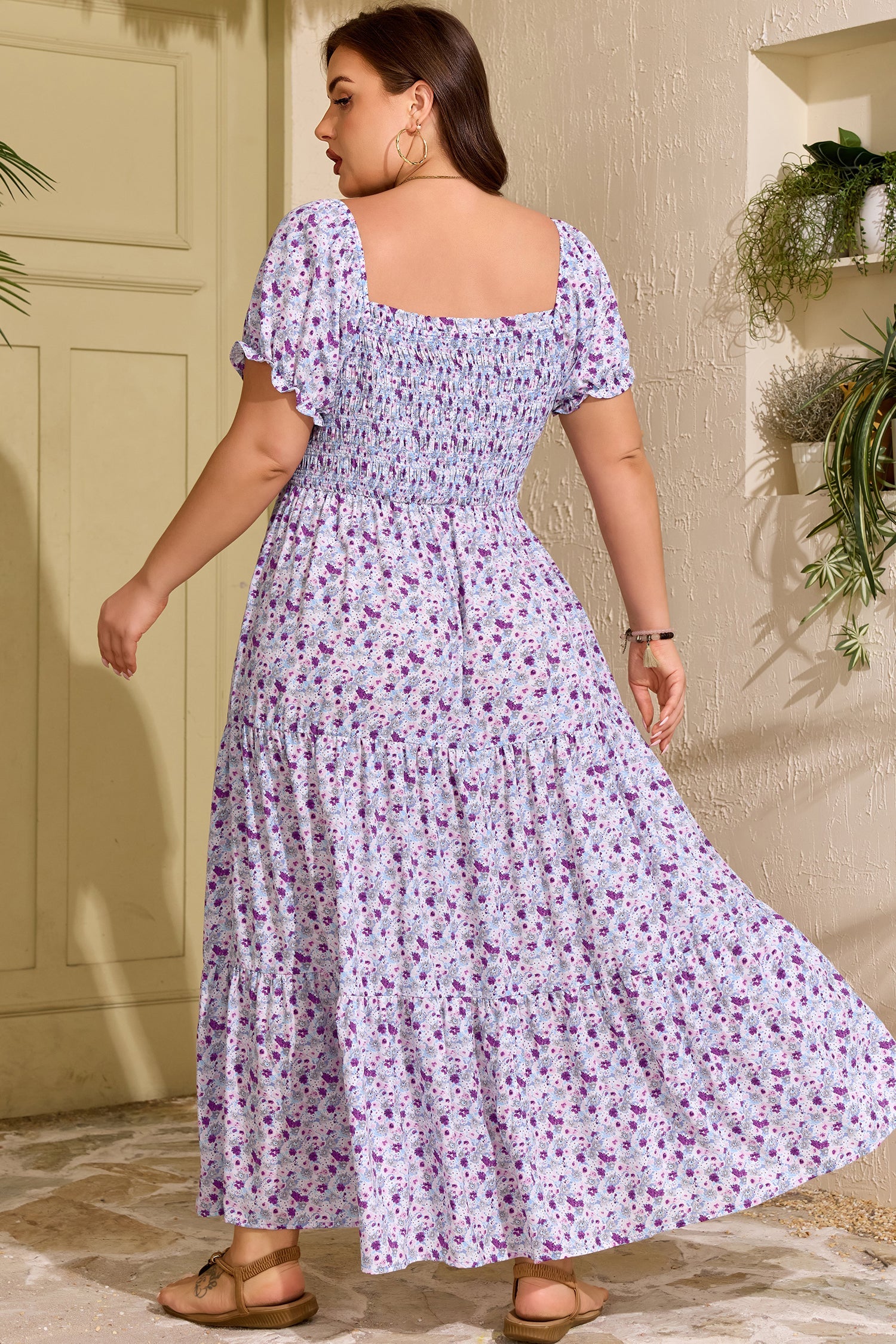 Kelsey Square Smocked Maxi PLUS Dress Threaded Pear