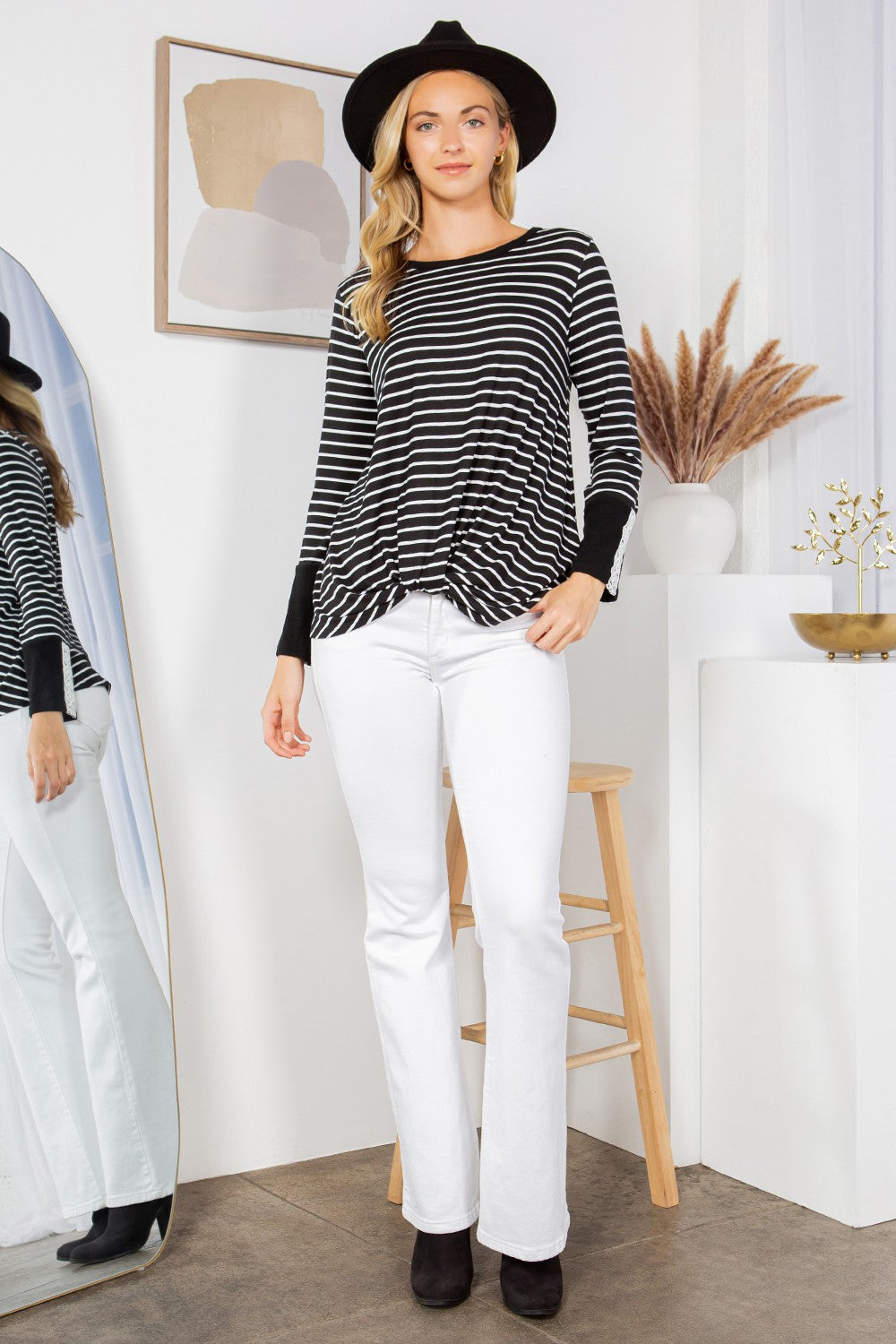 Front Twist Sweater Stripe Knit Top