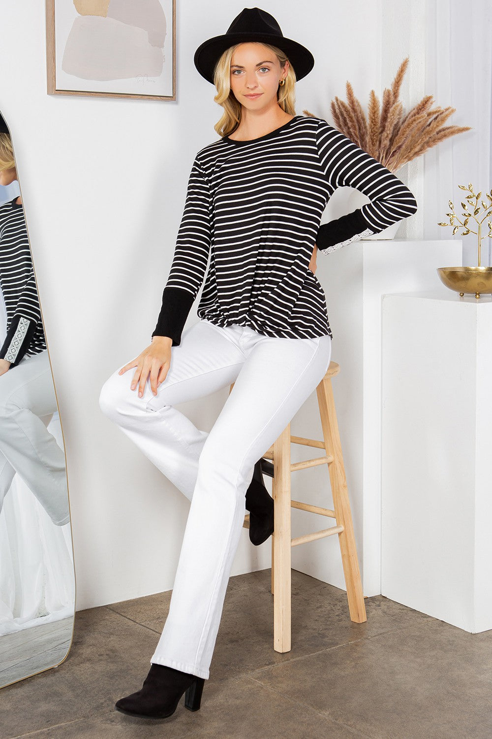 Front Twist Sweater Stripe Knit Top