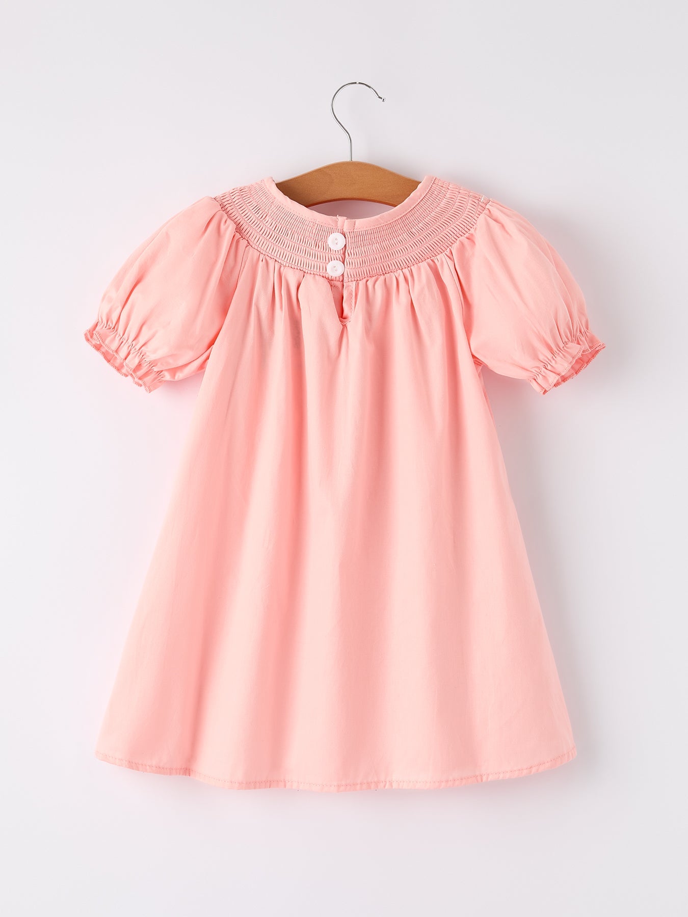 Girls Horse Smocking Embroidered Coral Dress