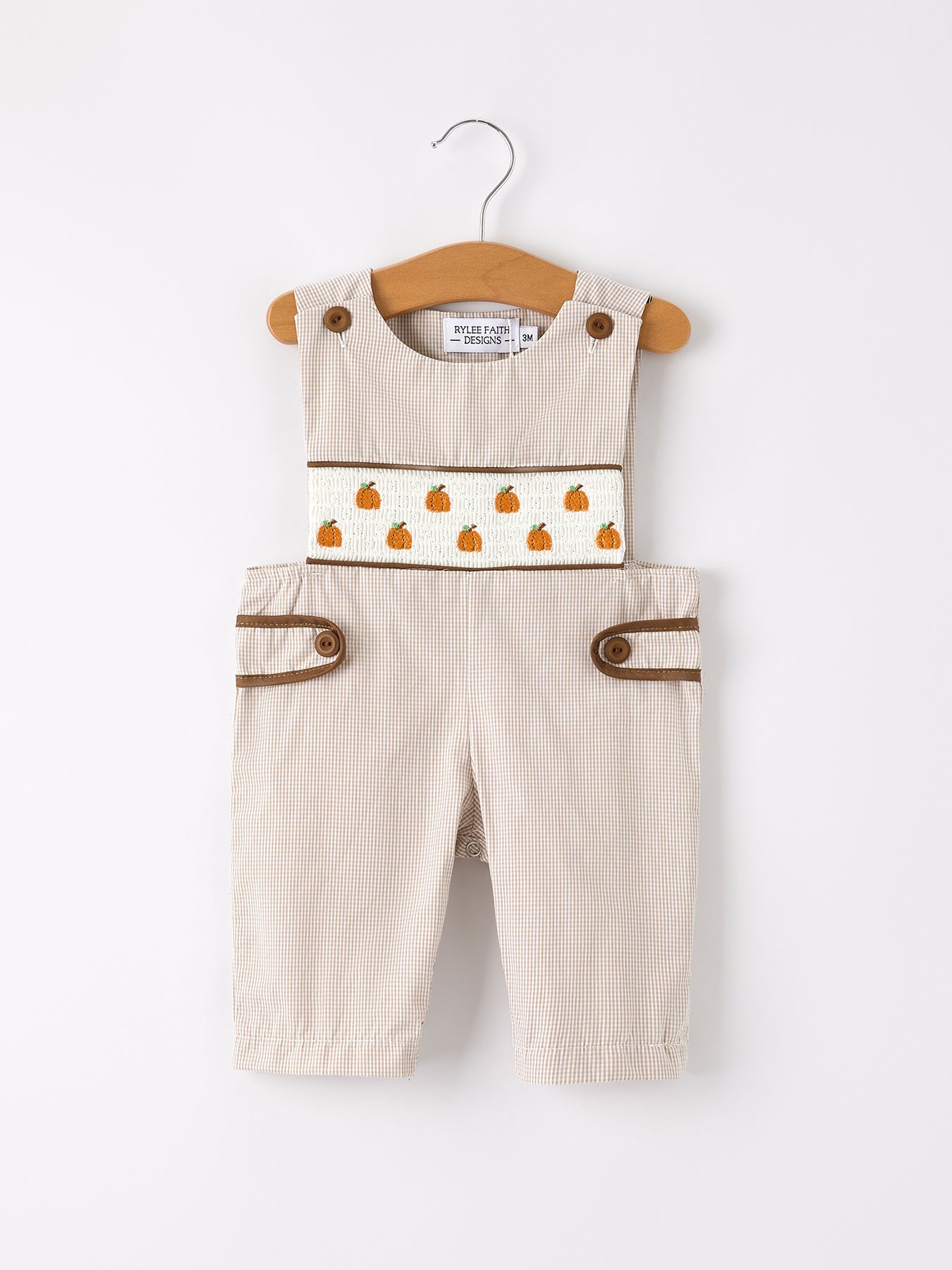 Fall Halloween & Thanksgiving  Pumpkin Smock Embroidered Boys Romper Rylee Faith Designs