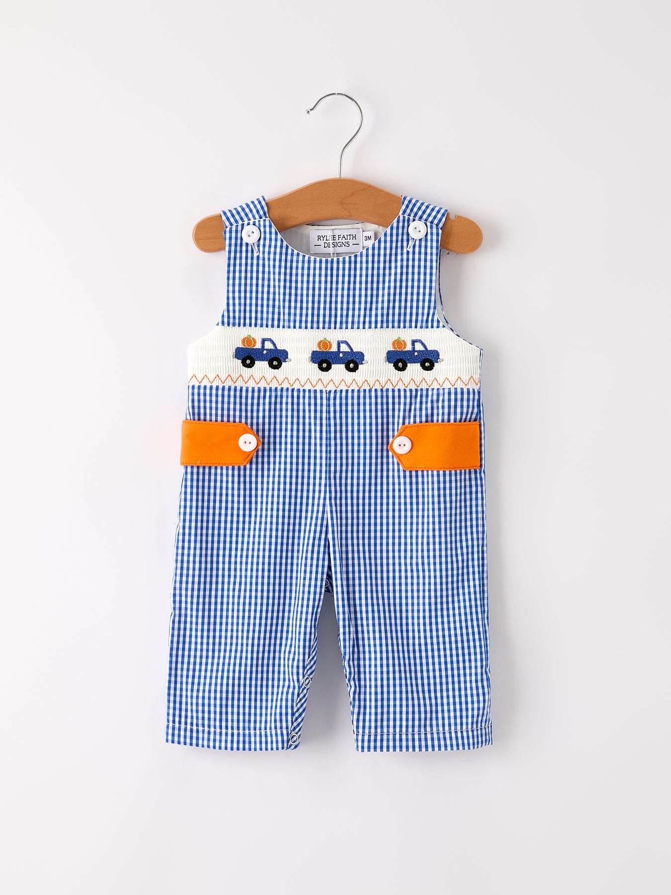 Fall Thanksgiving & Halloween Truck Smock Embroidery Baby Boy Romper Rylee Faith Designs