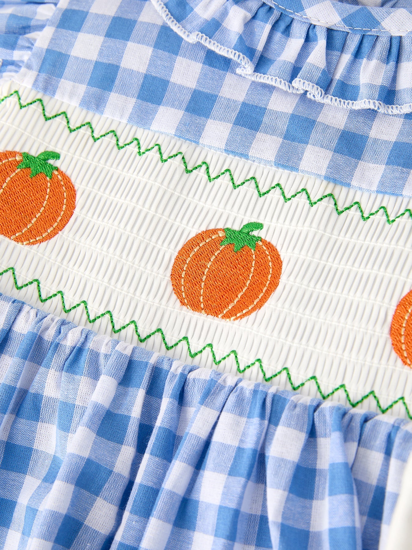 Fall Thanksgiving& Halloween Blue Pumpkin Smock Embroidery Baby Girl Dress Rylee Faith Designs