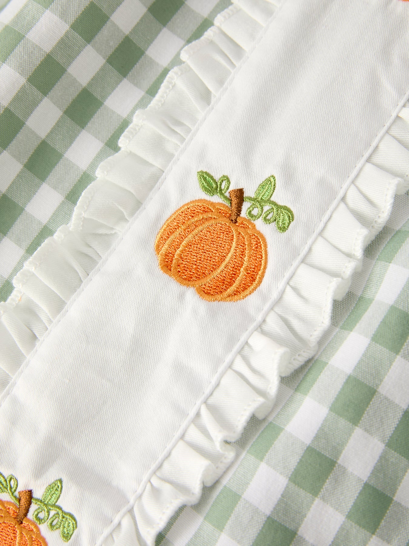 Fall Halloween & Thanksgiving Pumpkin Applique Plaid Green Girls Dress Rylee Faith Designs