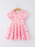 Girls Pink Dress with Bow Pattern - Cute Short Sleeve Outfit