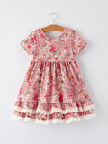Fall Sweet Floral Pattern Dress with Pockets and Ruffle Hem for Girls