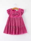 Girls Pink Bow Print Short Sleeve Dress