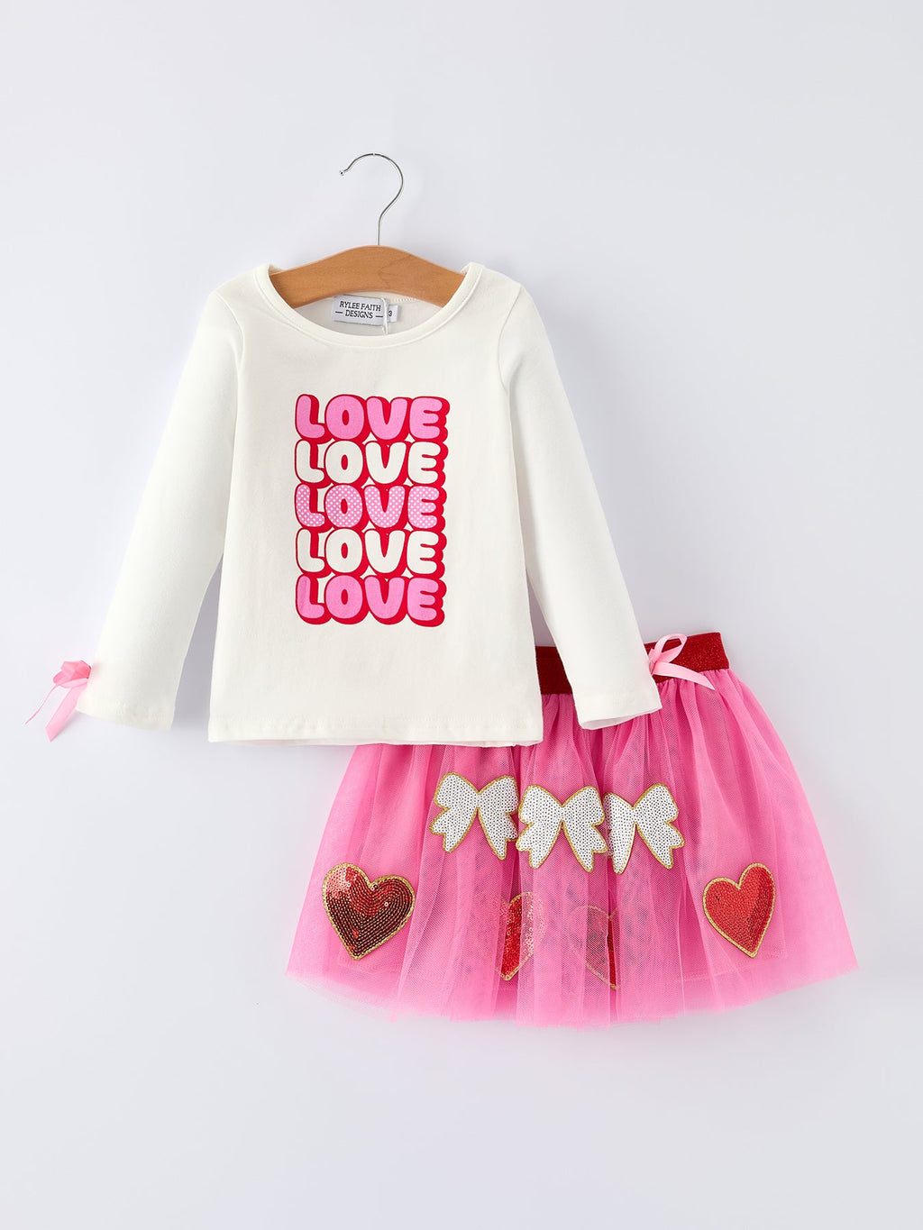 Valentine's Day Love Print Top + Girls' Tulle Skirt Set
