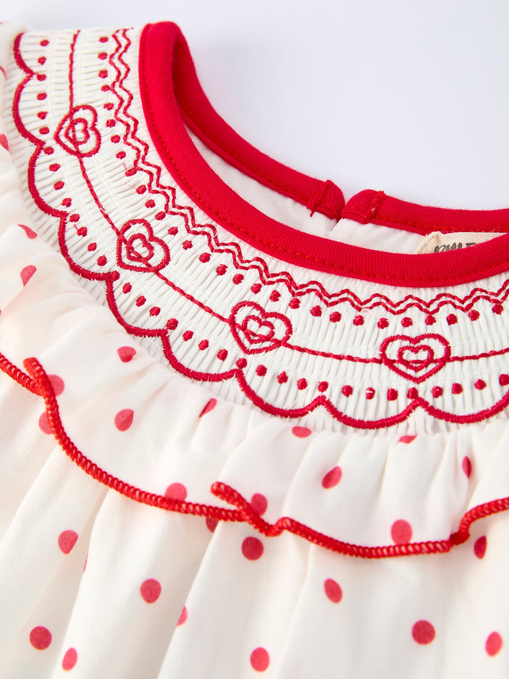 Valentine's Day Polka Dot Baby Girls Romper with Smocking Embroidery