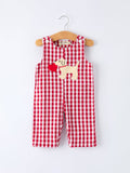 Valentine Red Plaid Boys Romper with Applique Heart Dog Detail