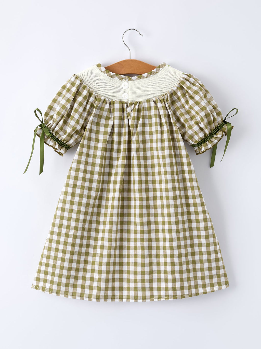Green Plaid Fish Embroidered Baby Girls Smocked Dress