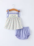 PREORDER Purple Floral Smocked Embroidery Baby Girls Bloomers Set