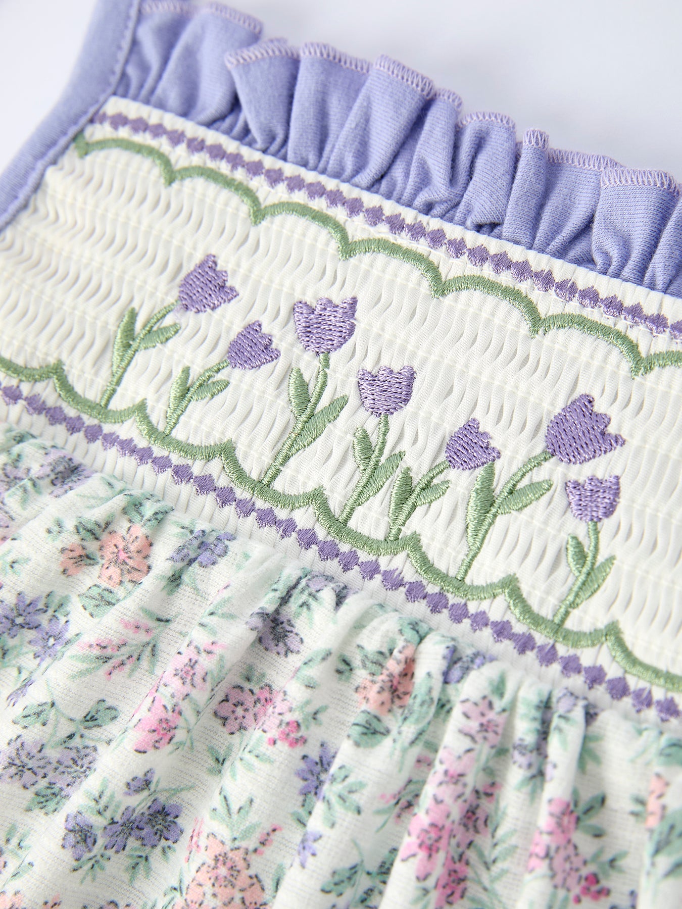 PREORDER Purple Floral Smocked Embroidery Baby Girls Bloomers Set