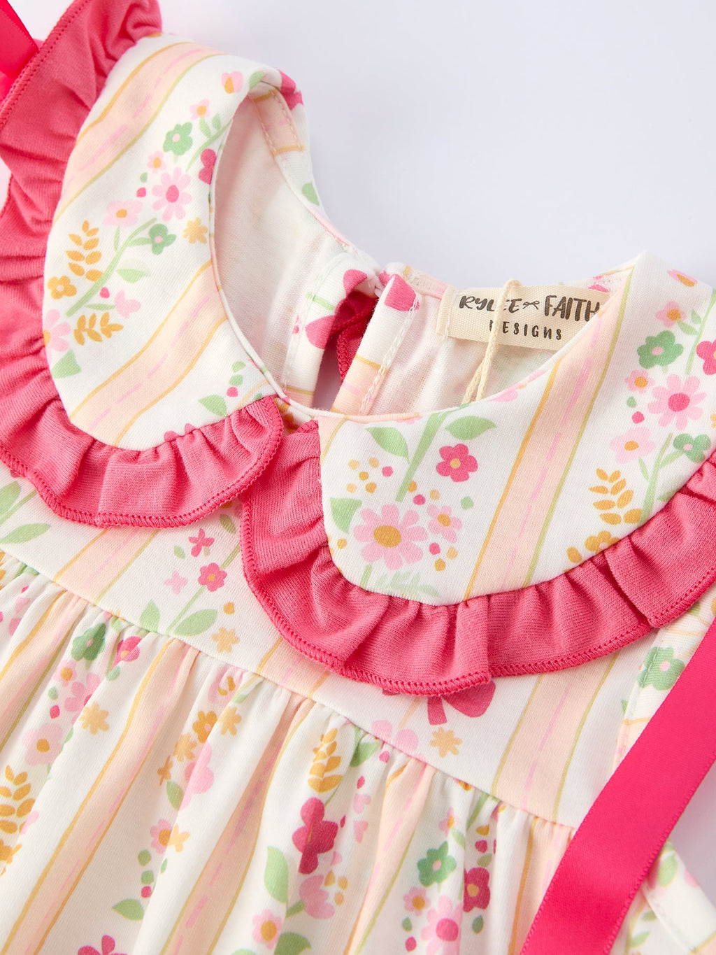 Summer Floral Bow Ruffle Girls Dress