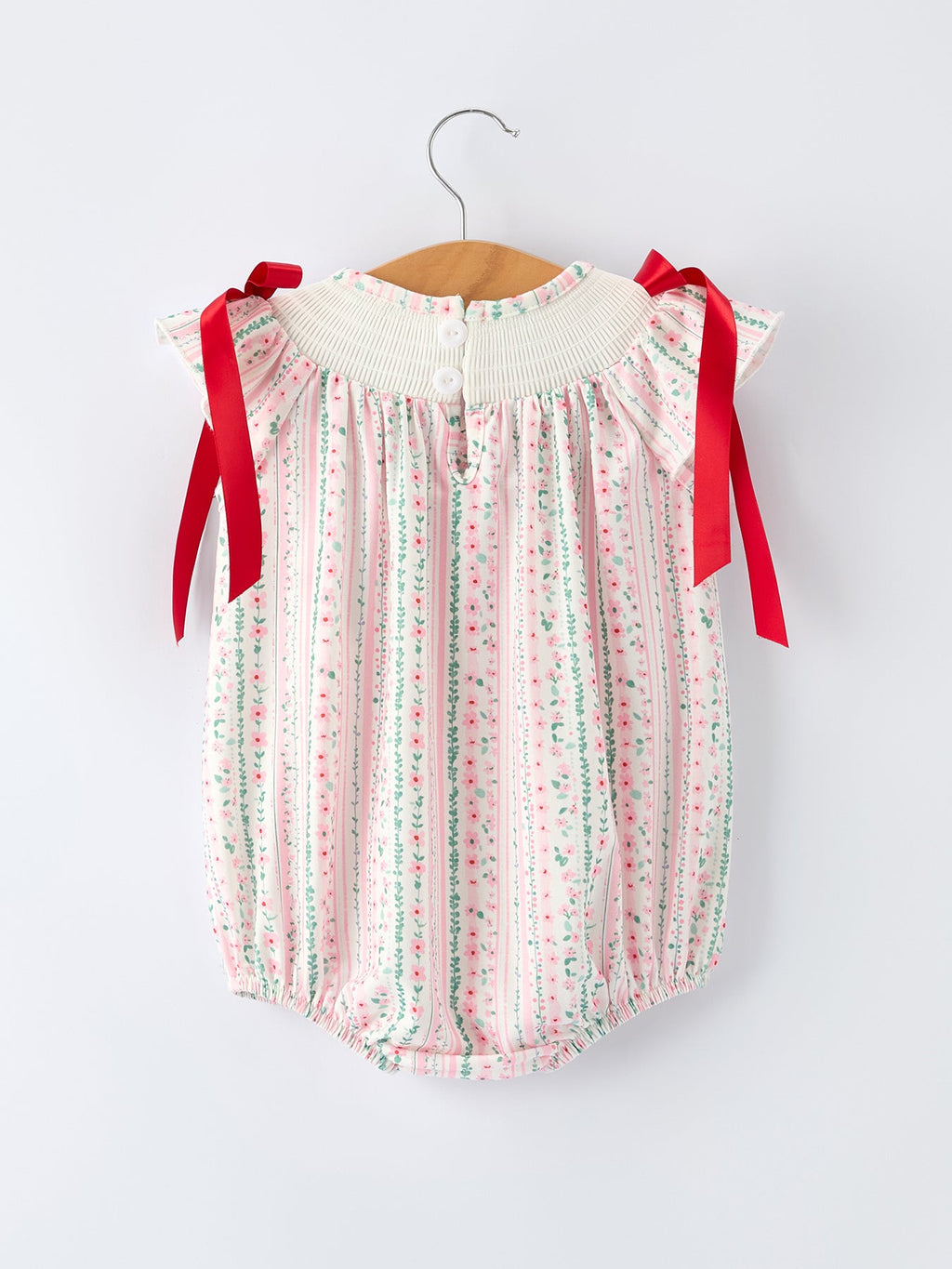 Pink Spring Floral Smocked Baby Girl Romper