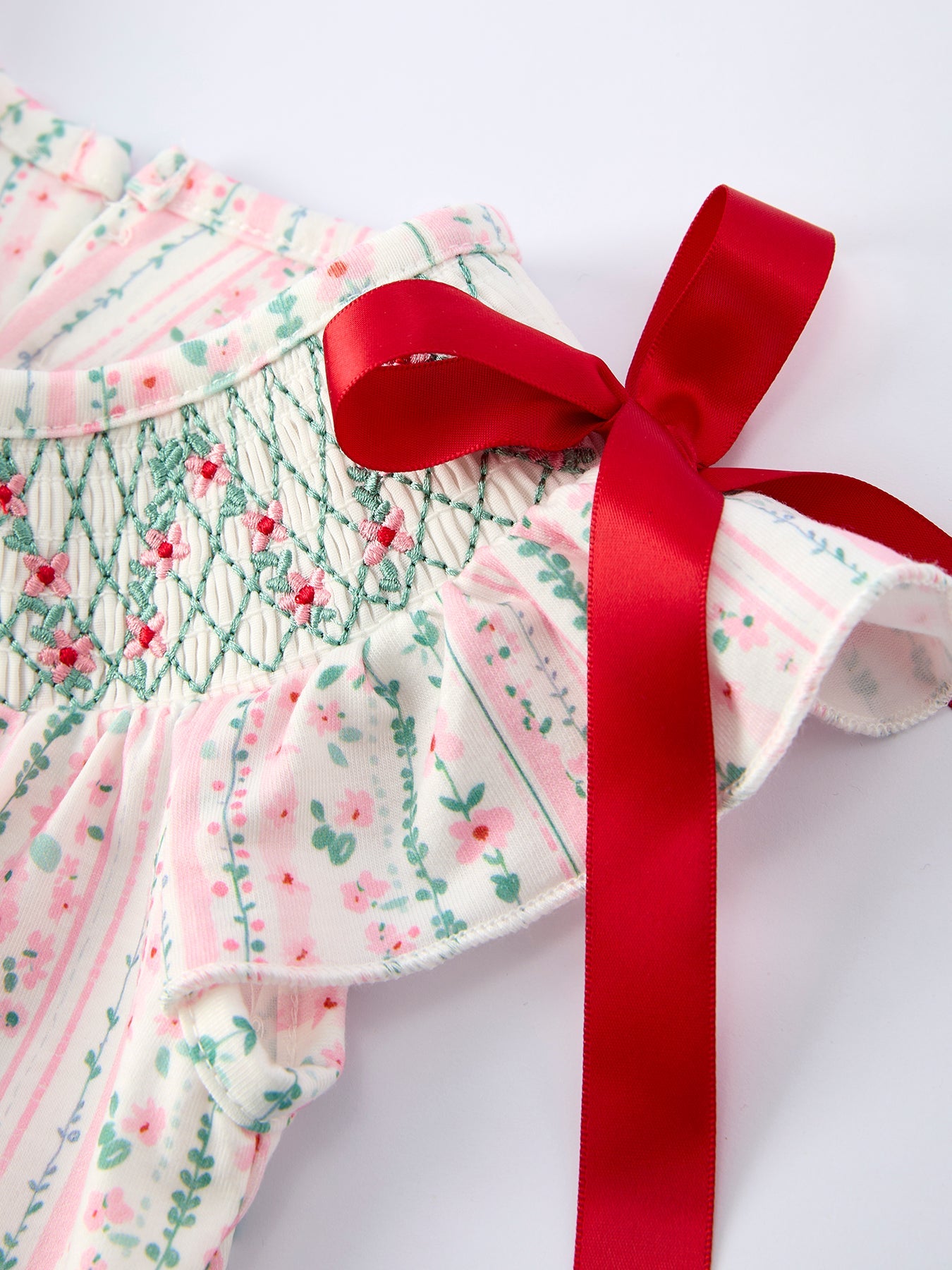 Pink Spring Floral Smocked Baby Girl Romper