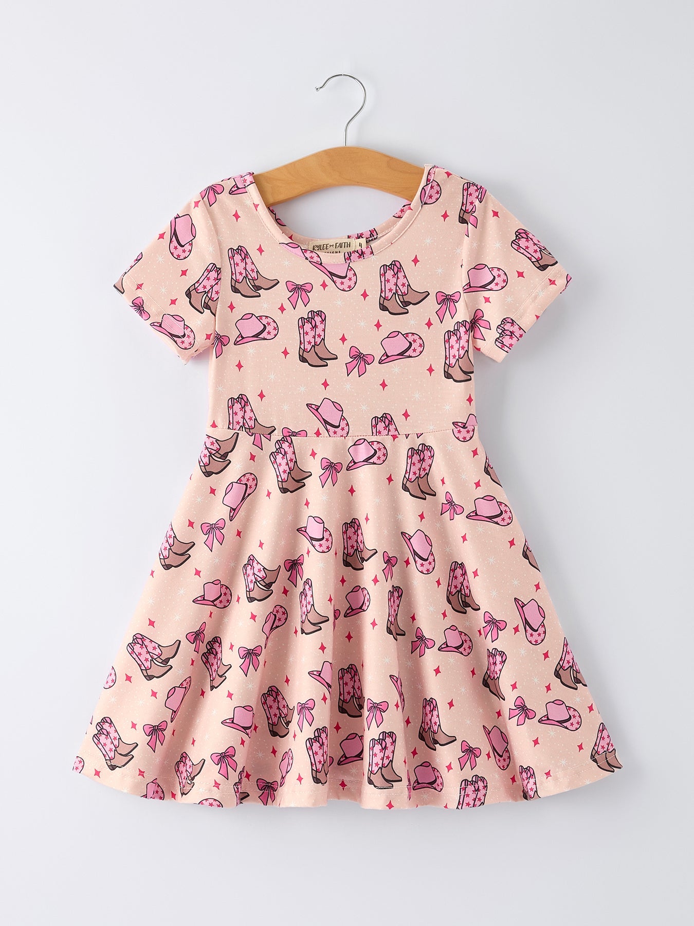 Western Print Girl Short Sleeve Dress Rylee Faith Designs