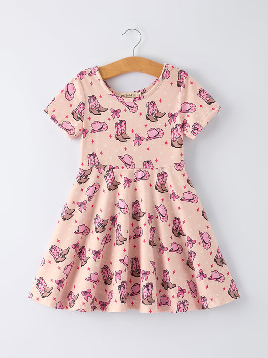 Western Print Girl Short Sleeve Dress Rylee Faith Designs