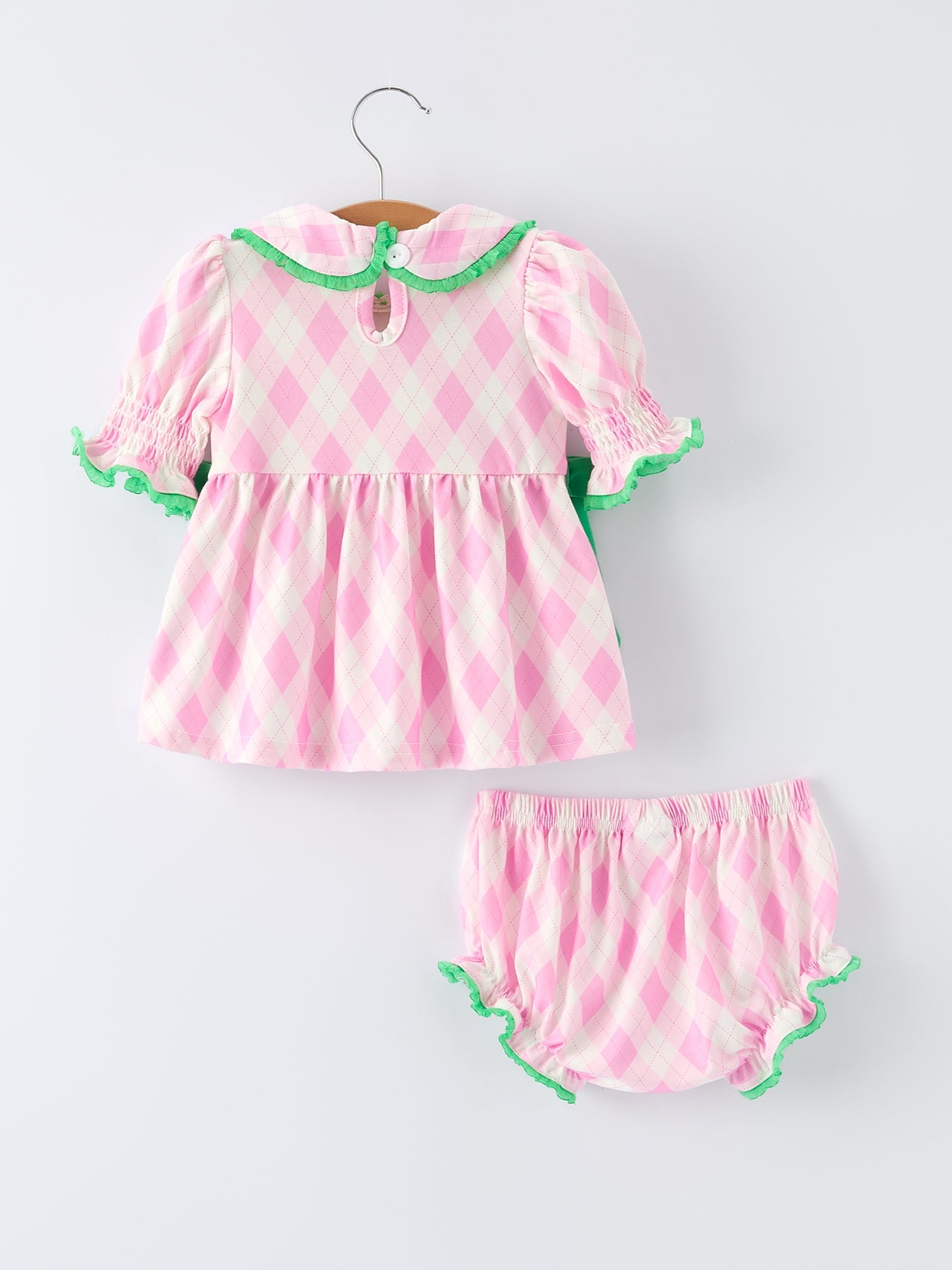 Spring Golf Embroidered Baby Girls Smocked Bow Bloomer Set