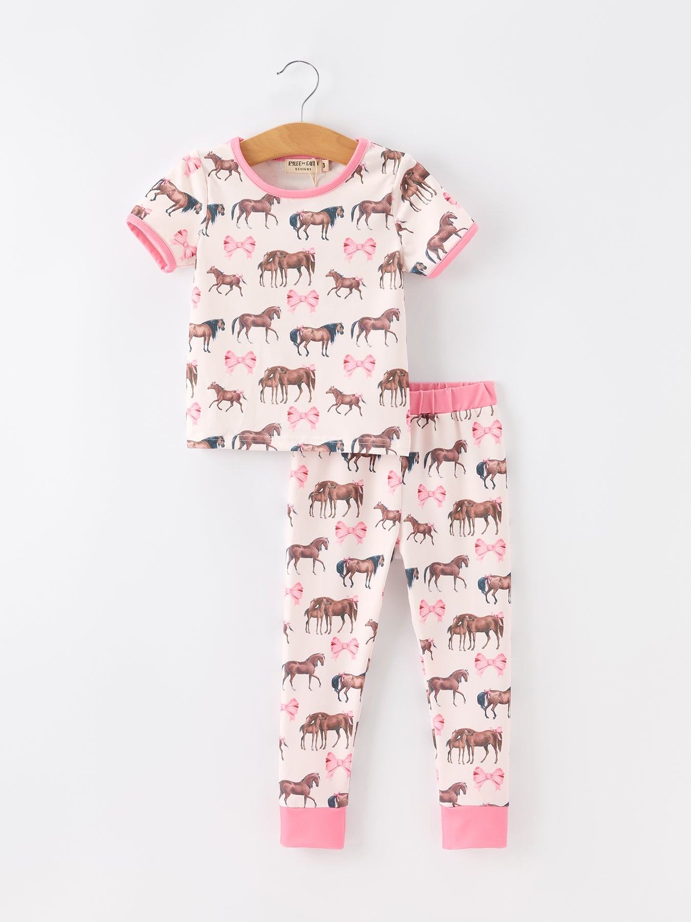 Girls Western Horse Bow Pajamas Set Print Rylee Faith Designs