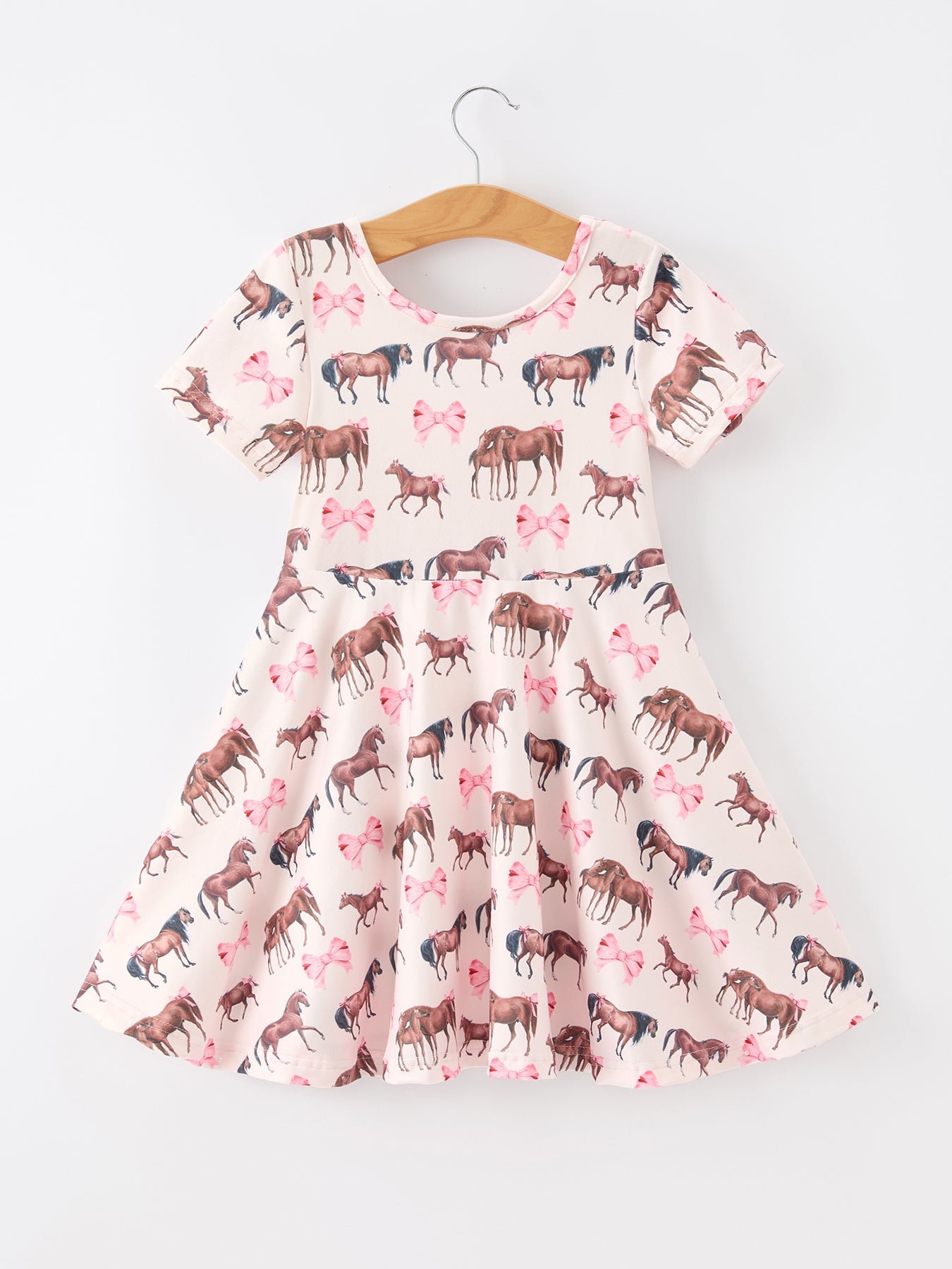 Girls Western Horse Print Twirl Dress Short Sleeve Rylee Faith Designs