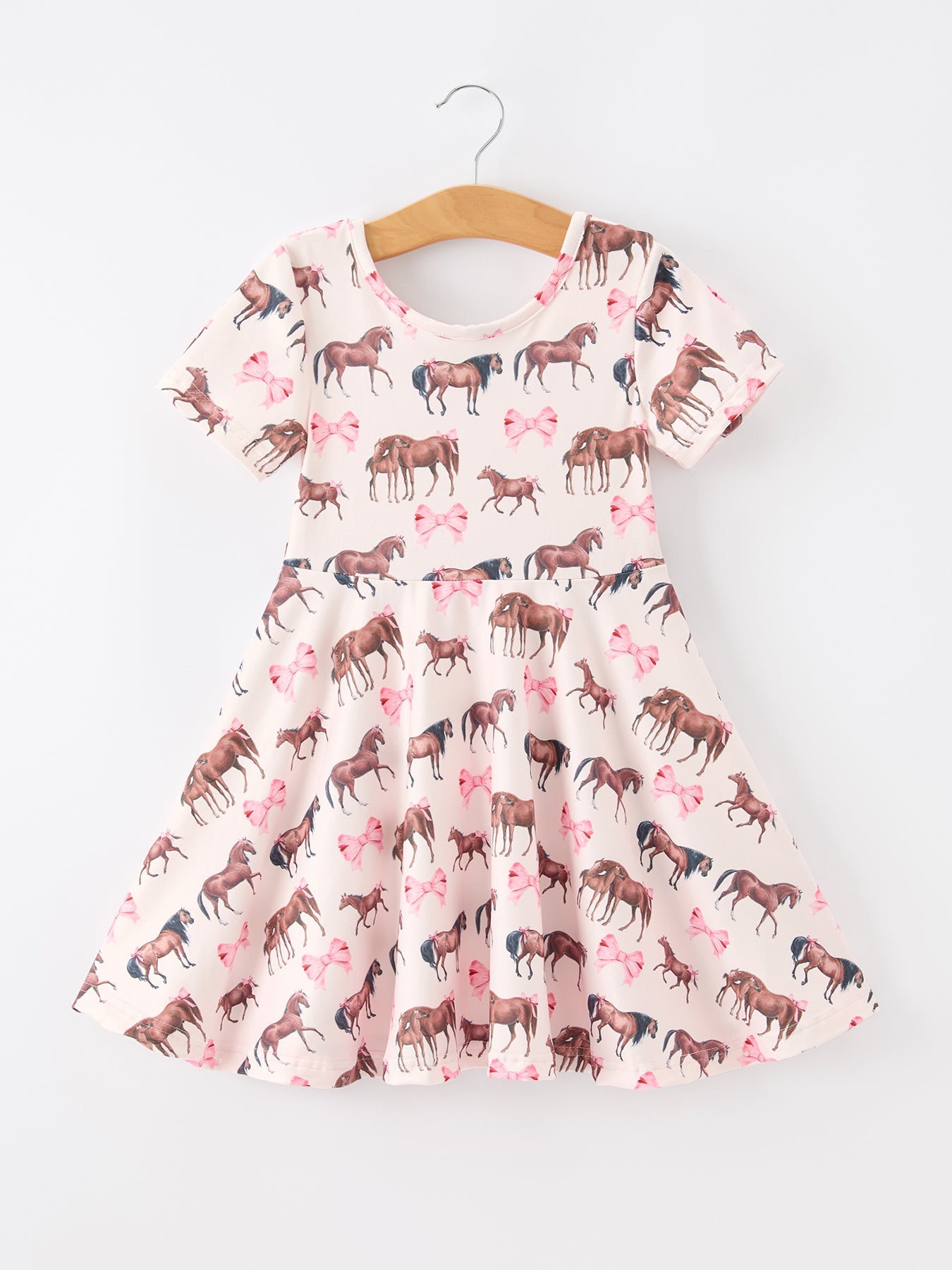 Girls Western Horse Print Twirl Dress Short Sleeve Rylee Faith Designs